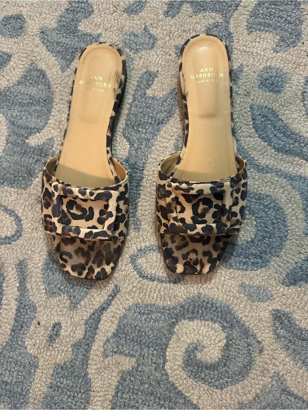 ANN MASHBURN Leopard Print Slide in Tan and Black